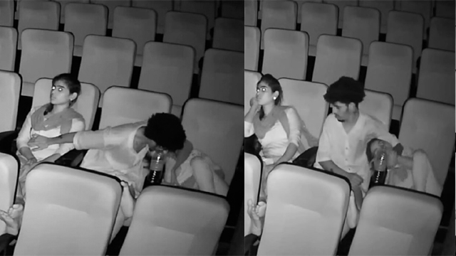Threesome Kissing in Cinema Hall – CCTV Cam Sex